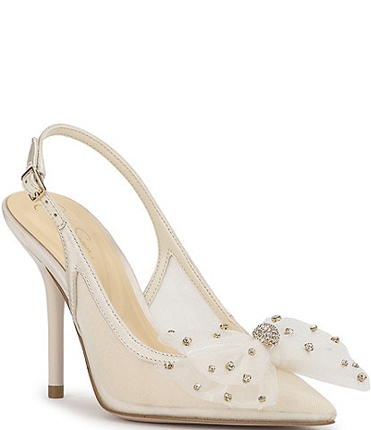 Jessica Simpson Lavilra Mesh Rhinestone Bow Slingback Pumps