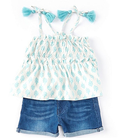 Jessica Simpson Little Girls 2T-6X Printed Smocked Top & Denim Shorts Set