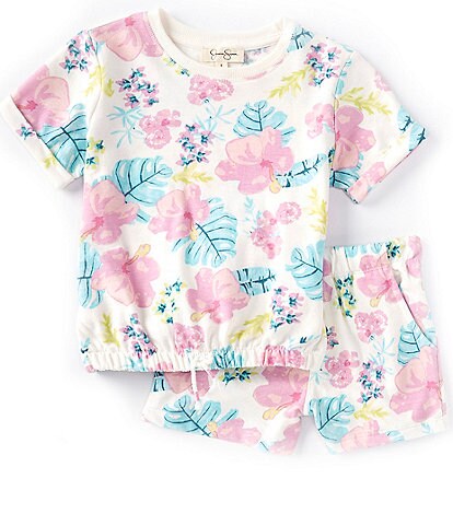 Jessica Simpson Little/Big Girls 2T-8 Short-Sleeve Floral Printed French Terry Tee & Matching Shorts Set
