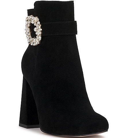 Jessica Simpson Luminna Suede Pearl & Rhinestone Buckle Booties