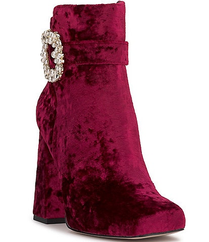 Jessica Simpson Luminna Velvet Embellished Buckle Booties