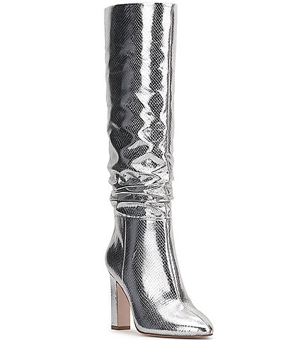 Jessica Simpson Minerva Metallic Snake Embossed Knee High Slouch Boots