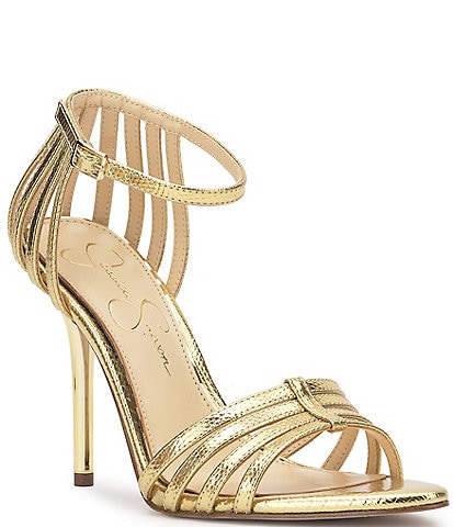 Jessica Simpson Nuvire Metallic Embossed Caged Dress Sandals