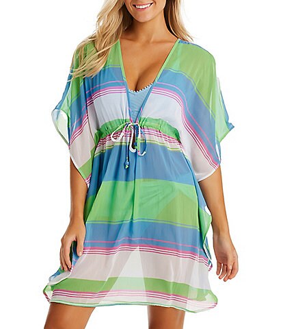Jessica Simpson On The Horizon Striped Print Plunging V-Neck Cover-Up Dress