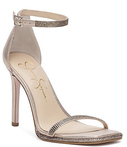 Jessica Simpson Ostey Shimmer Fabric Rhinestone Ankle Strap Dress Sandals