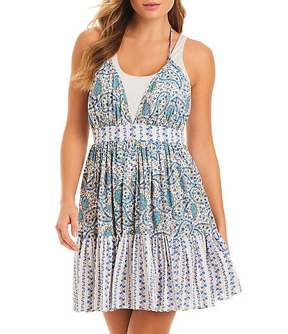 Jessica Simpson Sweetness Overload Paisley Floral Print Sweet Overload Swim Cover-Up Dress