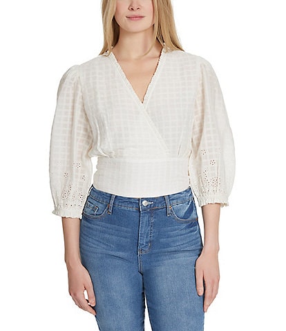 Jessica Simpson Patsy Elbow Sleeve Faux Wrap Tie Back Top