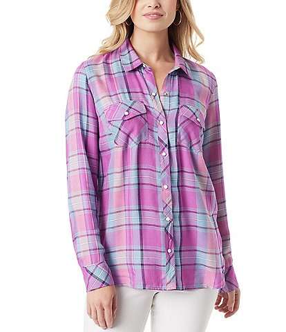 Jessica Simpson Petunia Checkered Plaid Button-Up Shirt
