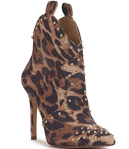 Jessica Simpson Pixillez Leopard Print Stiletto Studded Booties