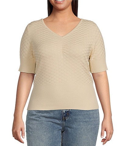 Jessica Simpson Plus Imani Short Sleeve Pointelle Top