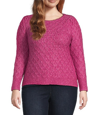 Jessica Simpson Plus Long Sleeve Kati Textured Wool-Blend Sweater