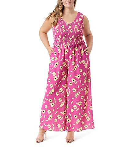 Jessica Simpson Plus Size Bodil Withering Petal Printed Wide Leg Jumpsuit