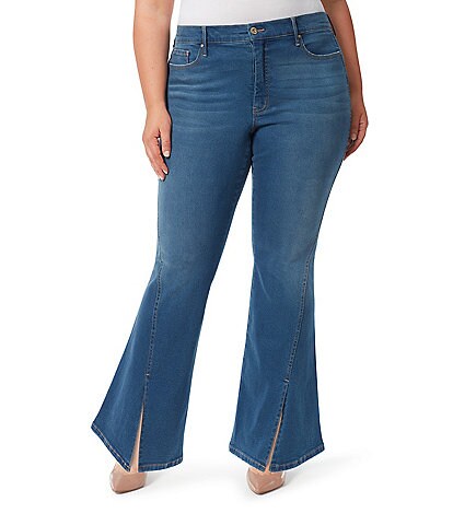 Jessica Simpson Plus Size Charmed Fitted Split Front Hem Flared Denim Jeans