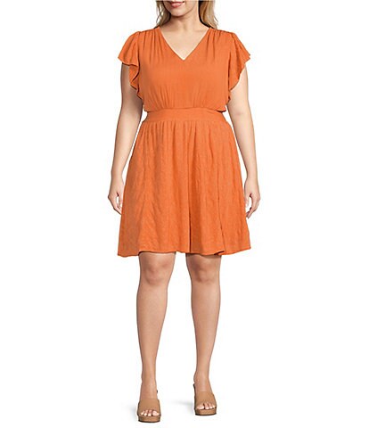 Jessica Simpson Plus Size Courtney V-Neck Short Sleeves Tiered Dress