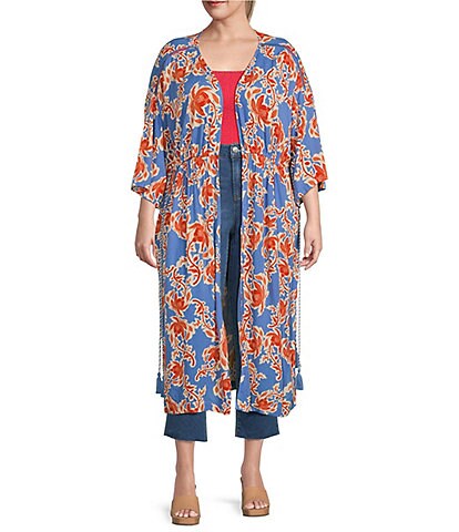 Jessica Simpson Plus Size Laila Defined Botanical Print Belted Kimono
