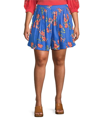 Jessica Simpson Plus Size Leilani Floral Pleated Coordinating Pull-On Shorts