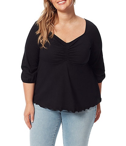 Jessica Simpson Plus Size Moriahi Knit Jersey Cinched Sweetheart Neck 3/4 Sleeve Peplum Top
