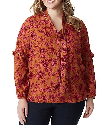 Jessica Simpson Plus Size Penelope Twilly Tie V-Neck Ruffle Detail Sleeve Top