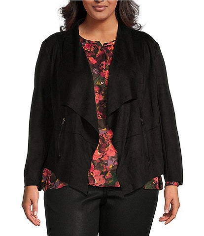 Jessica Simpson Plus Size Romy Faux Suede Shawl Collar Open-Front Jacket