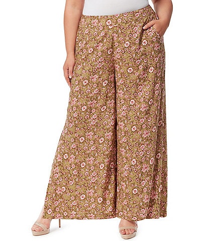 Jessica Simpson Plus Size Shaye Floral Dot Print Wide-Leg Pull-On Pants