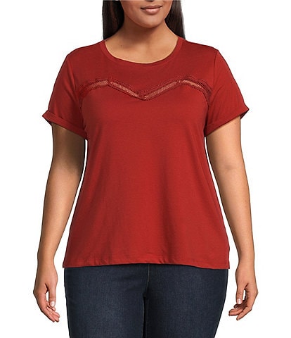 Jessica Simpson Plus Size Valeriya Short Sleeve Lace Inset T-Shirt