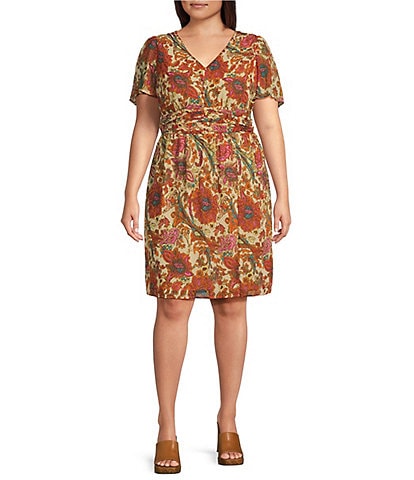 Jessica Simpson Plus Size Vilma Printed Short Sleeve Dress