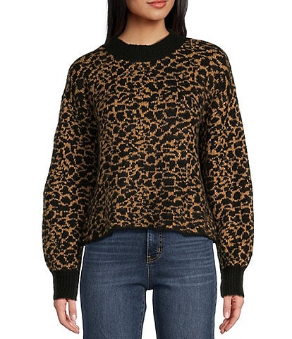 Jessica Simpson Portia Long Sleeve Leopard Printed Crop Sweater