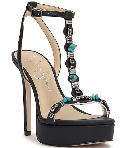 Jessica Simpson Saigee Leather Embellished T-Strap Platform Dress Sandals