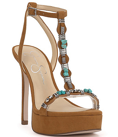 Jessica Simpson Saigee Suede Embellished T-Strap Platform Dress Sandals