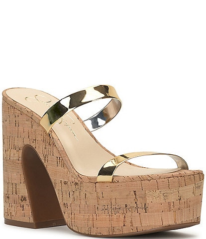 Jessica Simpson Samhita Metallic Strap Cork Platform Sandals