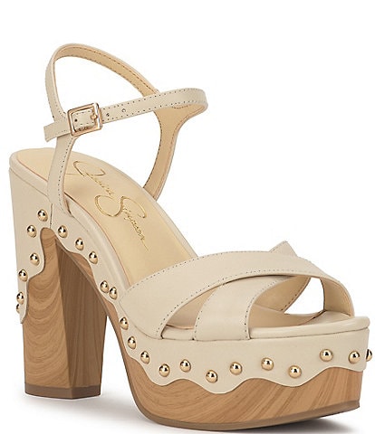 Jessica Simpson Samintia Leather Studded Platform Sandals
