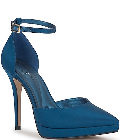 Jessica Simpson Sendia Satin Ankle Strap Platform Pumps