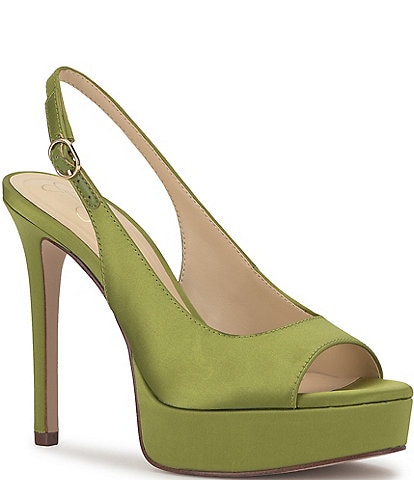 Jessica Simpson Sibilla Satin Slingback Peep Toe Platform Pumps