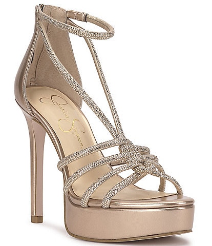 Jessica Simpson Suvrie Metallic Rhinestone Strappy Platform Dress Sandals