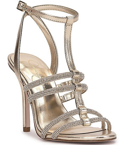 Jessica Simpson Tiannah Metallic Rhinestone T-Strap Dress Sandals