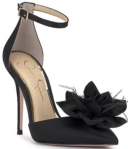 Jessica Simpson Winlyn Satin Pointed Toe Flower Stiletto Pumps