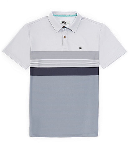 JETTY Bunker Golf Performance Stretch Short Sleeve Wide Stripe Polo Shirt