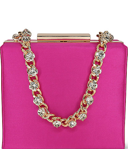 Jewel by Badgley Mischka Satin Box Crystal Chain Clutch Bag