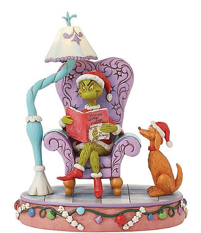 Jim Shore Grinch by Jim Shore Dr. Seuss Grinch in Chair Reading with Light-Up Lamp Figurine