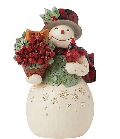 Jim Shore Heartwood Creek Highland Glen Snowman with Poinsettia Basket Figurine