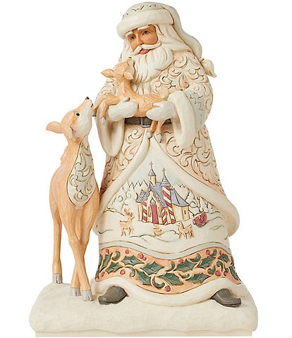 Jim Shore Heartwood Creek White Woodland Santa Holding Fawn and Deer Figurine