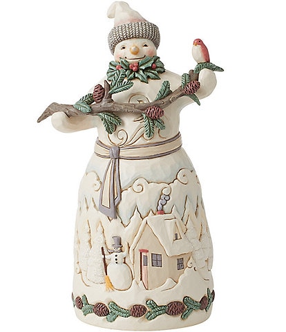 Jim Shore Heartwood Creek White Woodland Snowman with Pine Garland Figurine