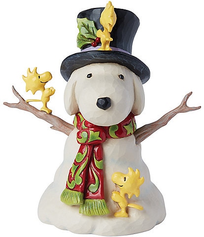 Jim Shore Peanuts Collection Woodstock's Building Snoopy Snowman Figurine