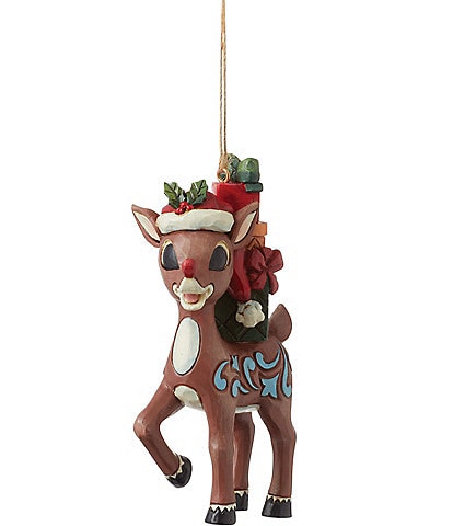 Jim Shore Rudolph Traditions Collection Rudolph With Stacked Presents Hanging Ornament