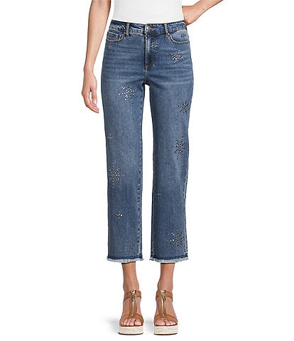 John Mark 5-Pocket Heat Set Detail Frayed Hem Cropped Jeans