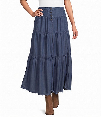 John Mark Denim Elastic Back Tiered A-Line Skirt