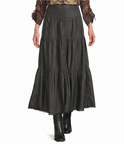 John Mark Denim Elastic Back Tiered A-Line Skirt