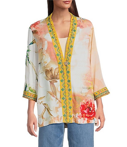 John Mark Embroidered Floral Abstract Kimono