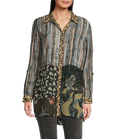 John Mark Mix Print Point Collar Long Sleeve Tunic