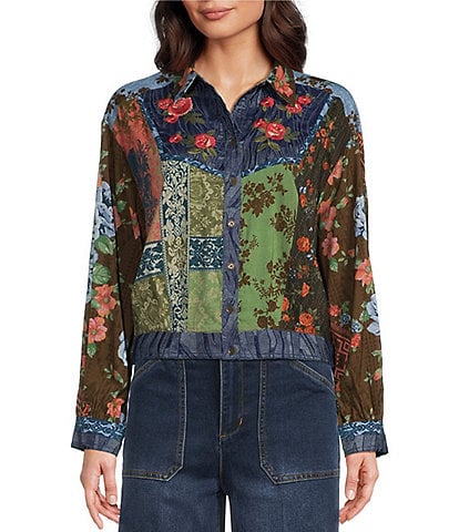 John Mark Petite Size Woven Multi Floral Print Point Collar Long Sleeve Button Front Jacket